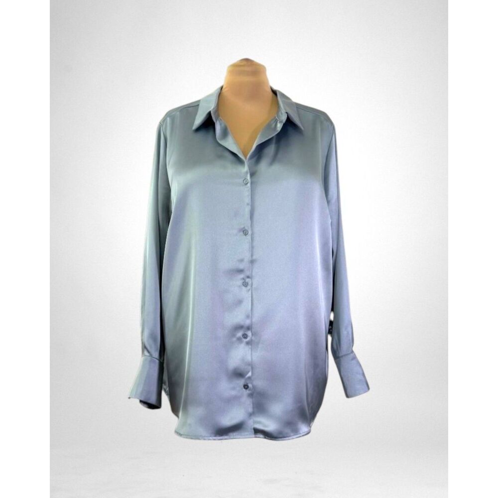 BEAUTIFUL by Lawrence Zarian The Joy Satin Blue Blouse, NWOT! Size 3X